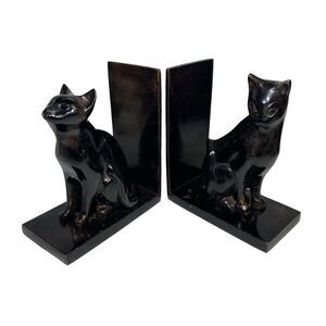 Vintage Black Siamese Cats Book Ends Made In India
